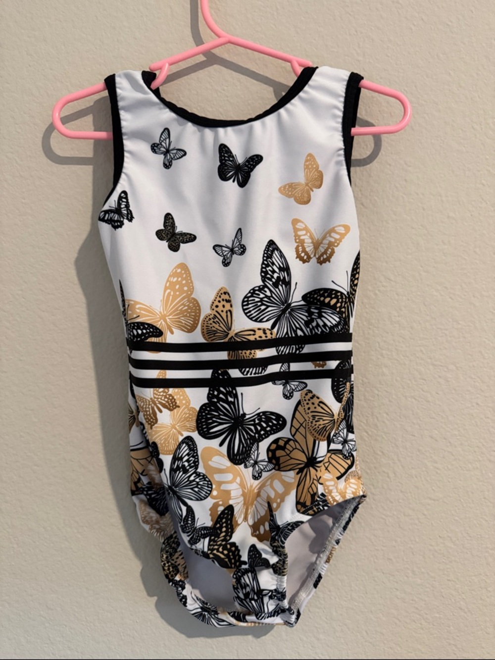 Girls' White Butterfly Print One-Piece Leotard